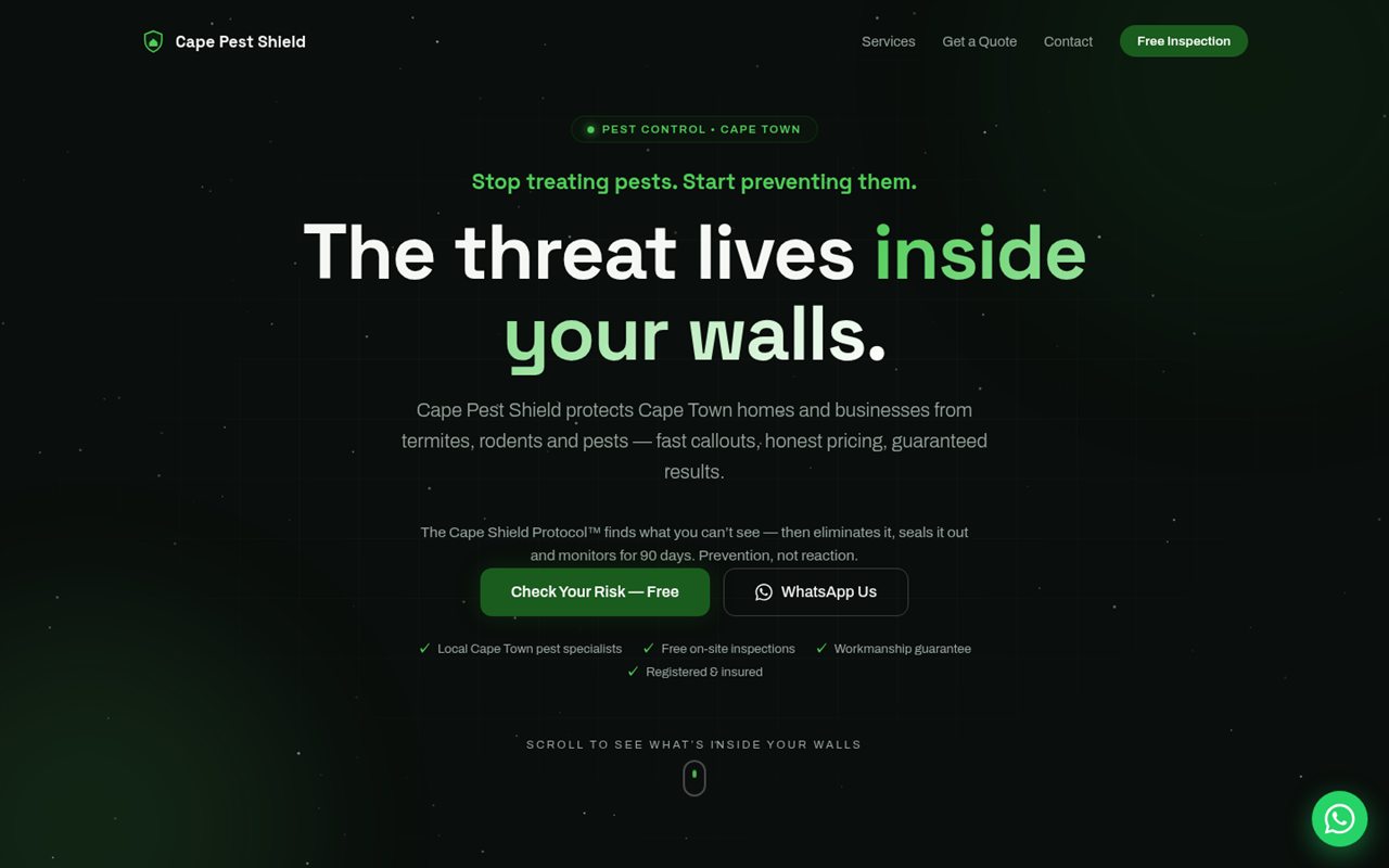 Live pest control demo website built by Mirror Marketing